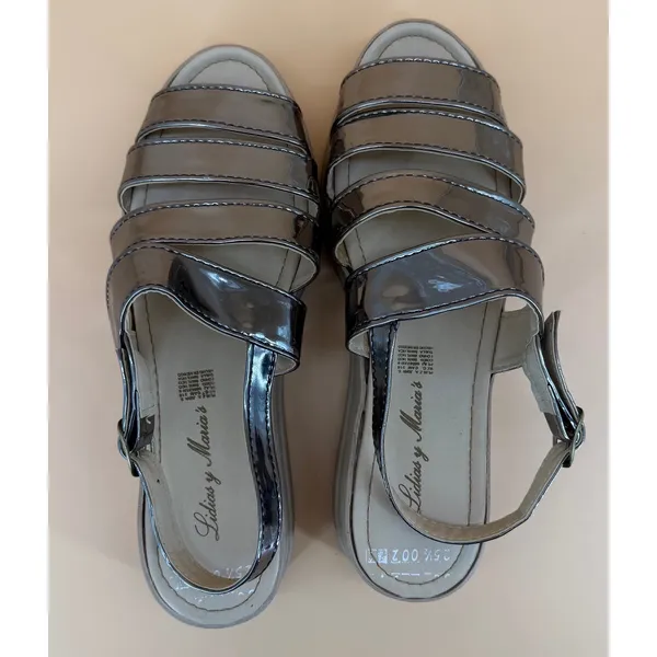 Lidias y Maria's Platform Sandals Women Size 10 Pewter Good Metallic Strappy - Image 2