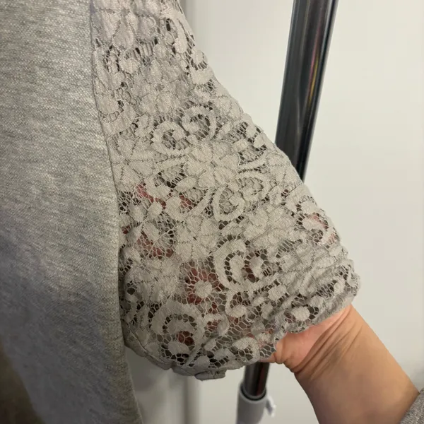 LOFT Gray Lace Short Sleeve Tee - Image 2