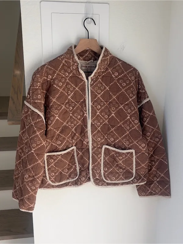 Free People Quilted Chloe Jacket in Brown - Image 3