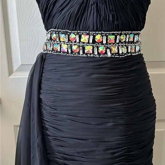 Jolene Chiffon Strapless‎ Jeweled Chiffon Tail Ruched Cocktail Dress Sz 6 $390 - Image 13