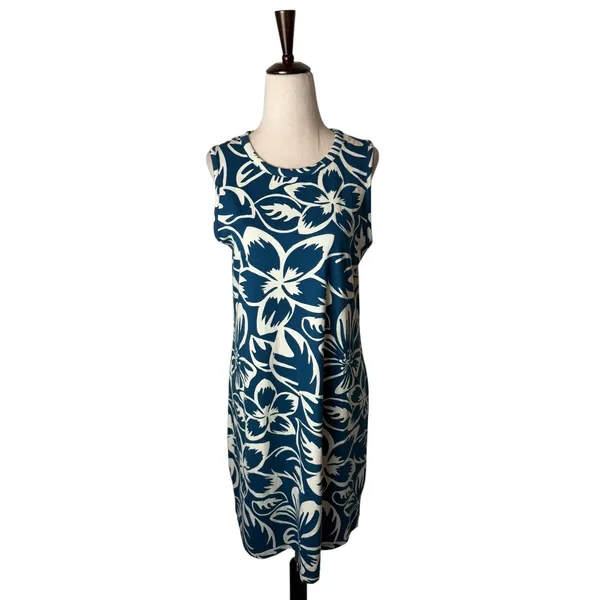 Natural Reflections Tank Dress Women Small Blue NWT Floral Everyday Knit‎ Mini - Image 2