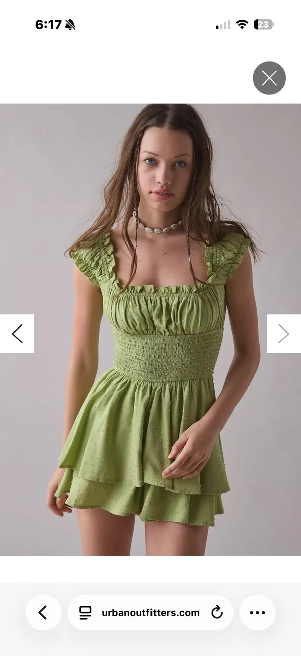 Urban Outfitters Rosie Smocked Tiered Ruffle Romper in blue - Image 5