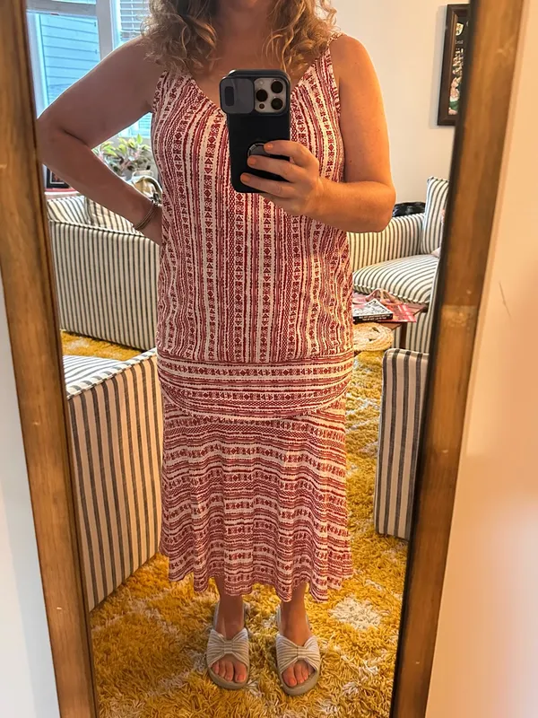 LASCANA NEW Red White Boho Print Convertible Midi Dress Size 16 resortwear - Image 6