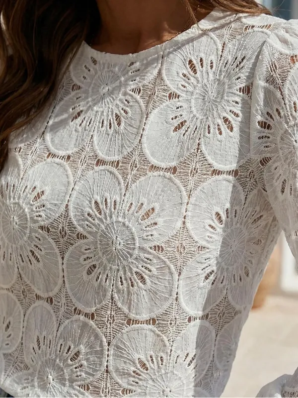 CUPSHE Women’s Small White Floral Lace Long Sleeve Blouse Top Boho Romantic - Image 5