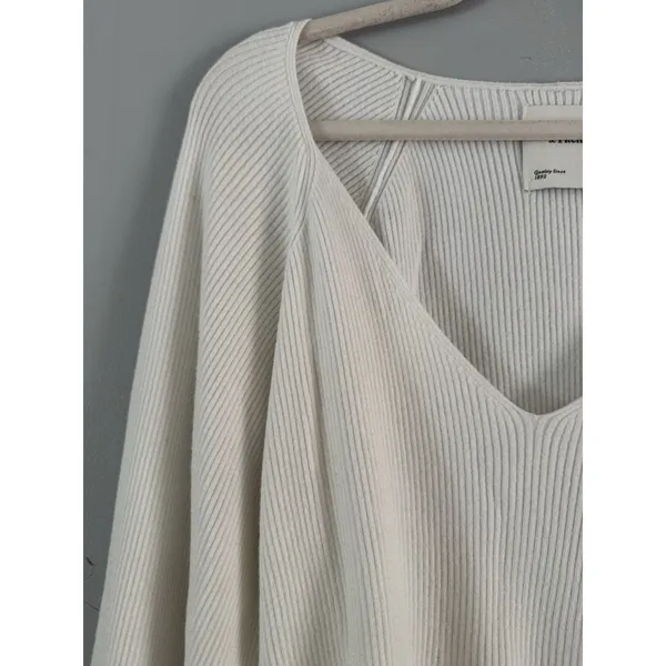 Abercrombie & Fitch White Ribbed V Neck Ballon Sleeve Sweater Size Medium - Image 3
