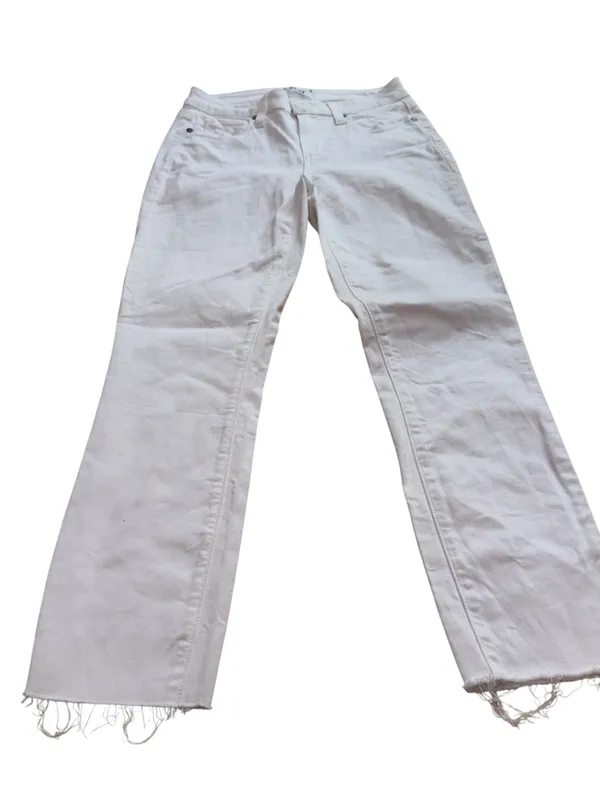 PAIGE Women’s 26 White Mid Rise Ankle Skinny Jeans Raw Frayed Hem Stretch Denim - Image 5