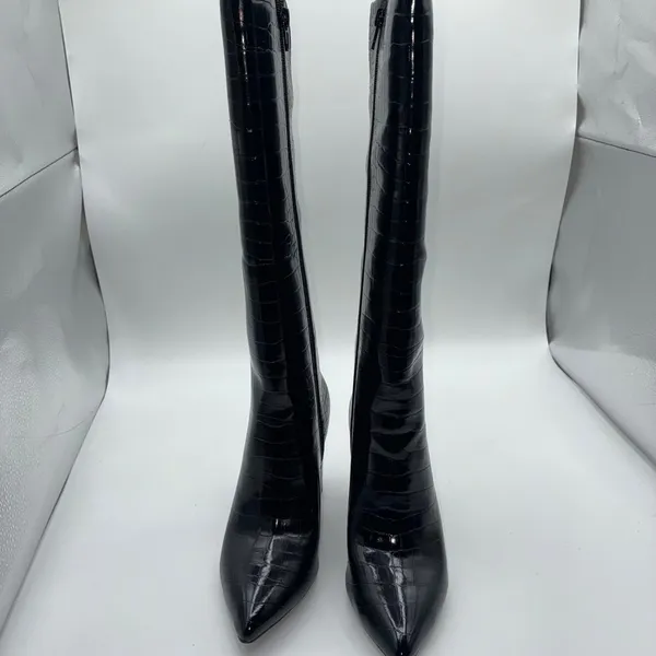 INC International Concepts Paiton Black Croc Embossed Tall Heeled Boots Women 8M - Image 8
