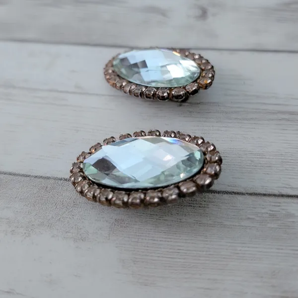 Vintage Clip On Earrings Extra Large Clear Gem Oval with Halo 1 & 5/8" - Image 4