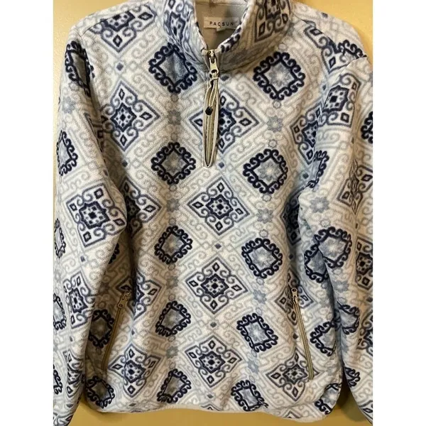 PacSun‎ Fleece Pullover Womens Small Blue Geometric Quarter Zip Excellent Print - Image 2