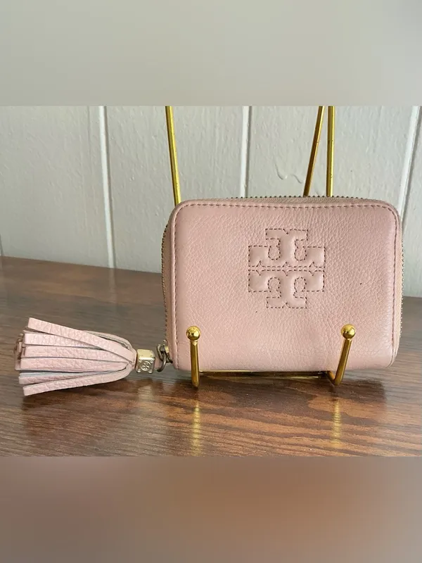 Rare Vintage HTF Pink Leather Zip Around Tory Burch Small Keyring Wallet - Image 2