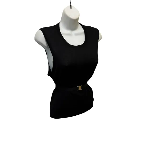 J. Crew 100% Merino Wool Belted Sweater Shell Black Sz L Classic Academia Casual - Image 4