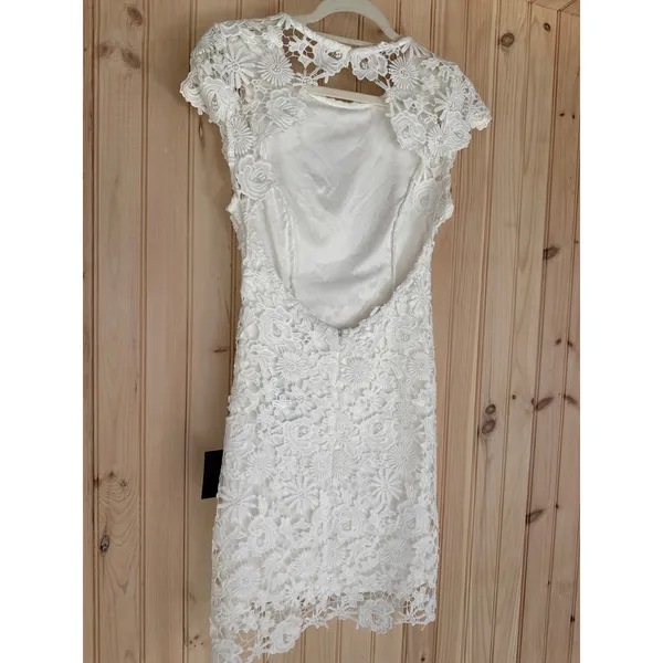 Lulus Romance Language White Backless Lace Dress Open Back Classy Lacey Medium - Image 5