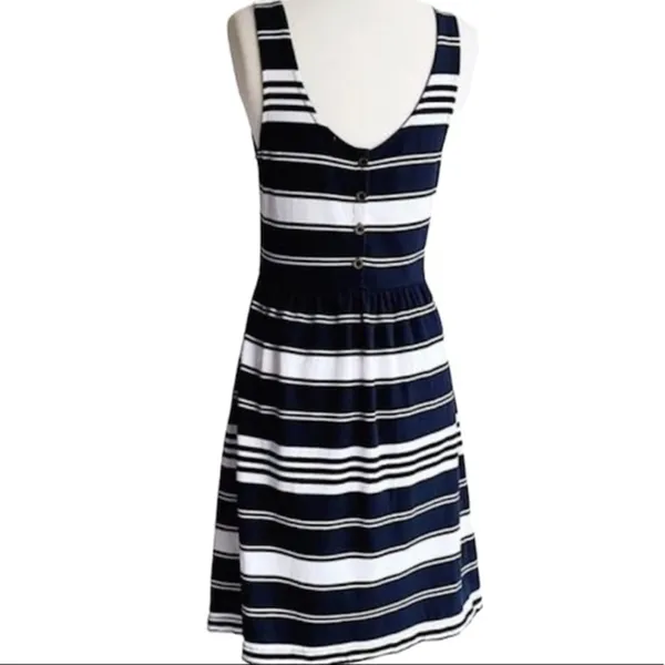 Jcrew Striped Nautical Villa Navy Blue White Tank Dress Button Back M - Image 9