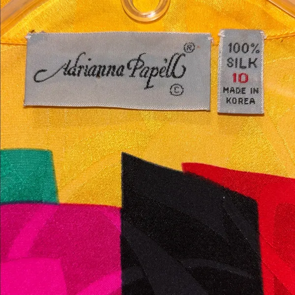 Vintage Adrianna Papell Bright Short Sleeve Silk Blouse Vibrant Blouse Retro - Image 3
