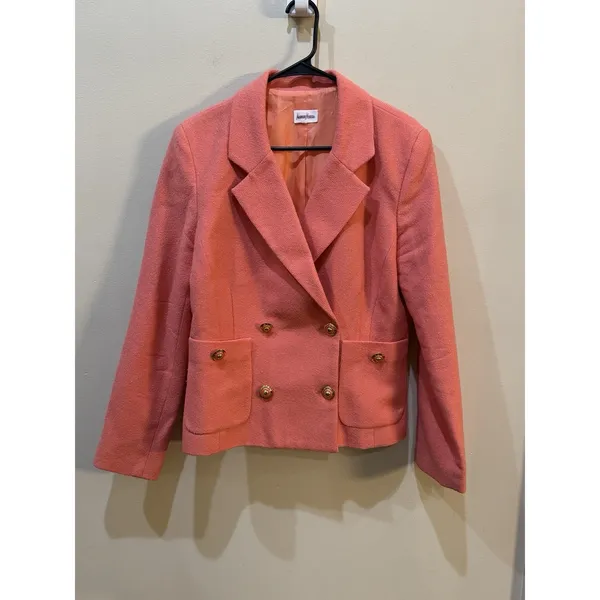 Vintage Neiman Marcus Double Breasted Wool Blazer Dark Peach - Image 2