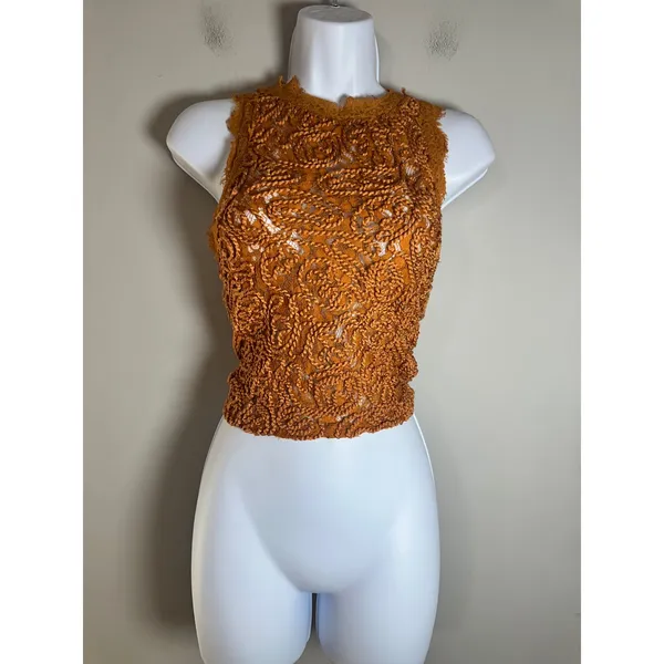 Zara Trafaluc Mustard Yellow Lace Mock Neck Sleeveless Crop Top S/S18 Full Zip - Image 2