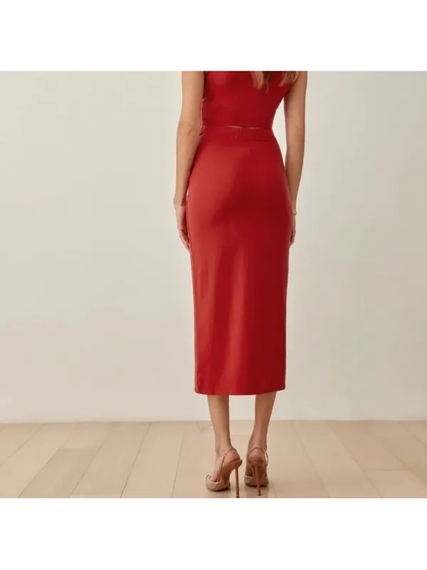 Reformation RYLAN Red Knot‎ Front Midi Skirt Size Medium - Image 2