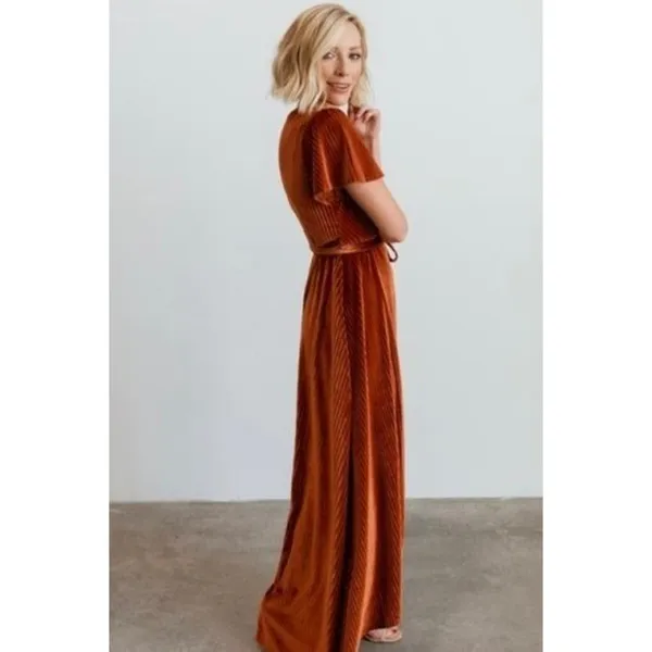 BALTIC BORN Andi Velvet High Low Maxi Dress Ribbed Party Holiday‎ Copper Rust XS - Image 8