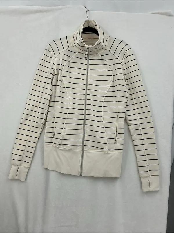 lululemon athletica Cream and Black Striped Zip Turtleneck Sweater 1064 - Image 2