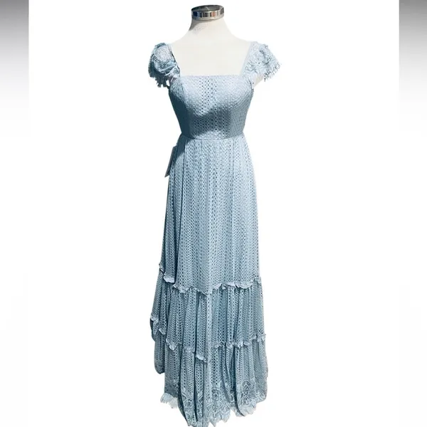 Azazie Blue Ruffle Lace Gown Tie on back Maxi Size 2 NWT - Image 4