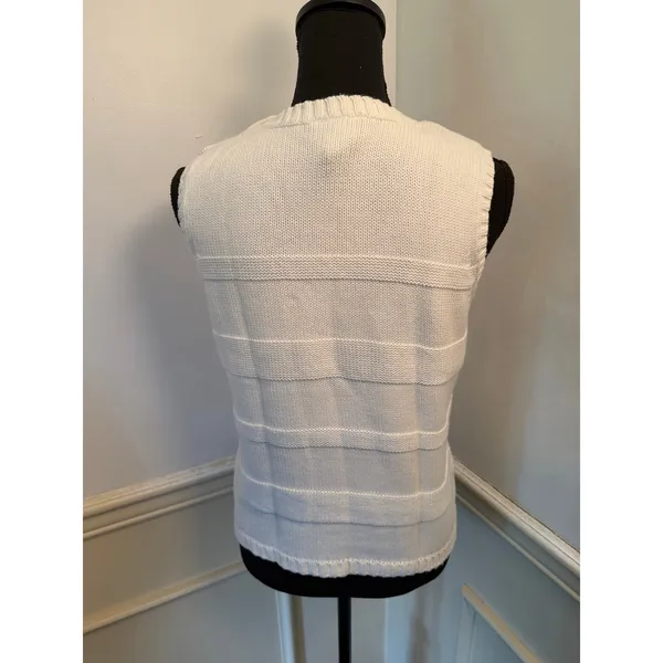 Vintage Talbots Cotton Knit Sweater Tank White Button Shoulder Textured Preppy - Image 6