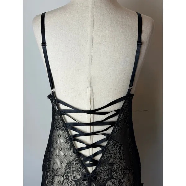 Victoria's Secret Chemise Women Medium Black Sheer Lace Corset Back Coquette - Image 10