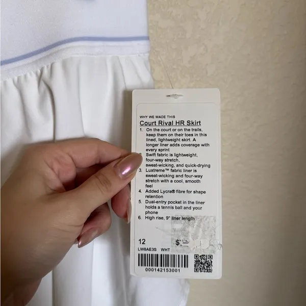 Lululemon Court Rival‎ High-Rise Tennis Skirt Sz 12 in White NEW - Image 6