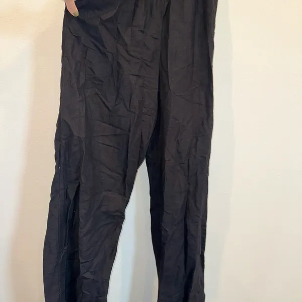 Japna Black Linen Blend Tie Back Wide Leg Jumpsuit L NWOT Pockets - Image 4
