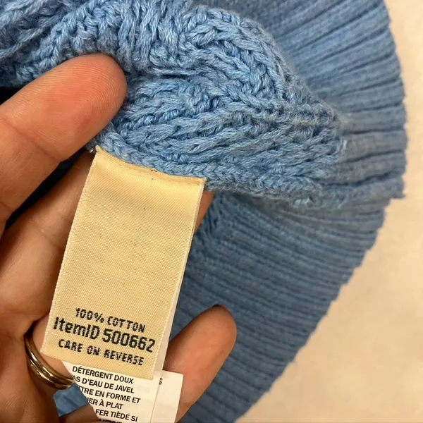 LL Bean Womens Blue Cotton Cable Knit Sweater Size Medium Fisherman‎ - Image 3