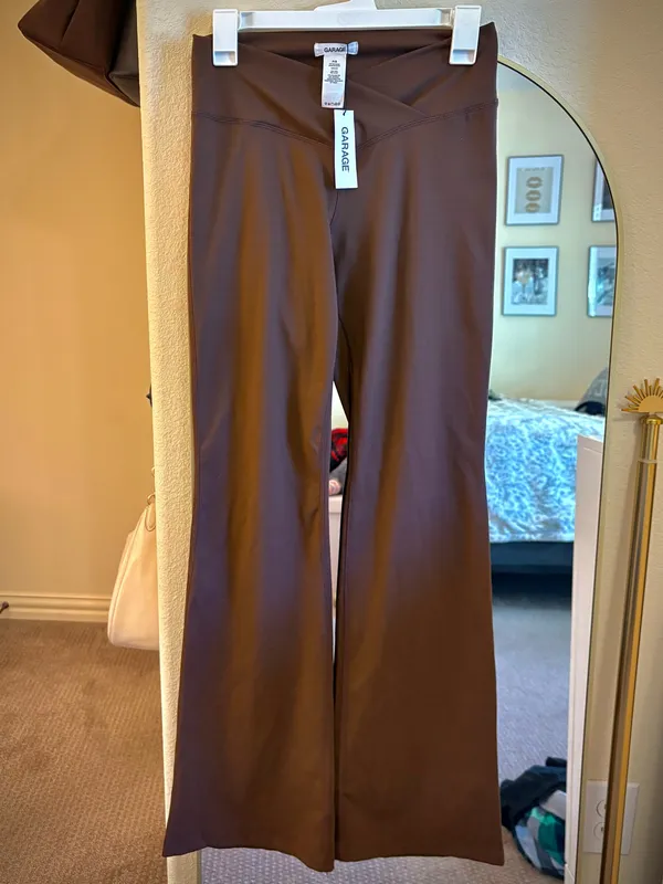 Garage High-Waisted Crossover flare leggings - Chocolate Brown - S - Image 2