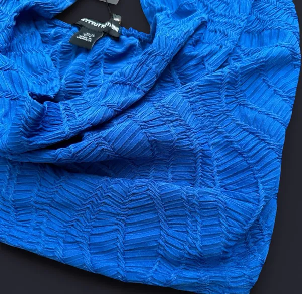 Electric Blue Textured Cowl Neck Blouse - Image 5