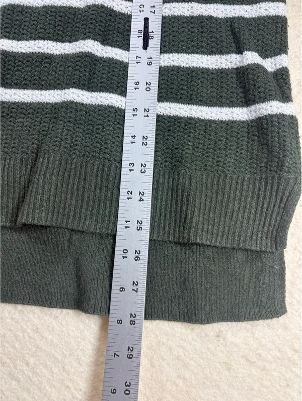 Sweater M Green Old Navy Waffle Knit Striped Crew Neck Pullover - Image 5