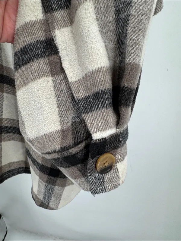 Arizona Jeans Cream black plaid button front shacket shirt jacket XXL - Image 6