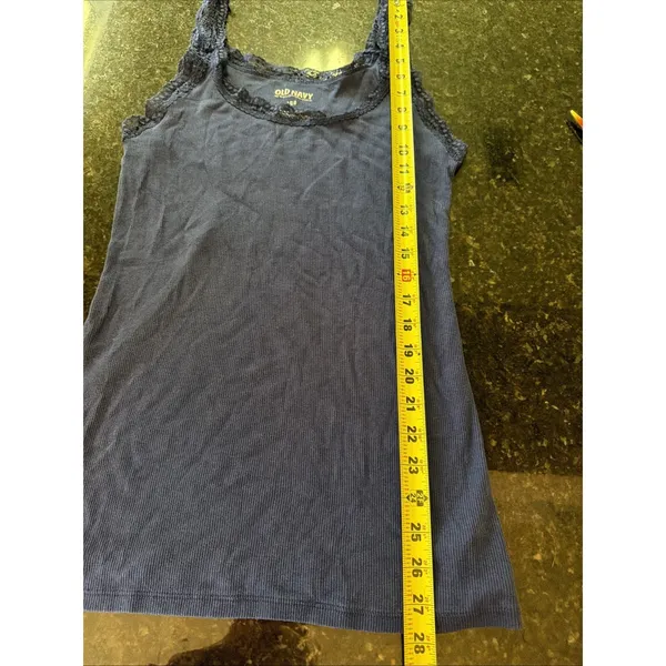 Vintage Old Navy Ribbed Tank‎ Top Lace Trim Sz L Y2K Long Layering Shirt Scoop - Image 5