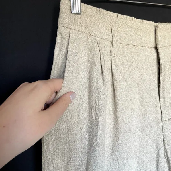 a new day linen blend tan wide leg pleated front‎ pants women's size 4 trousers - Image 3