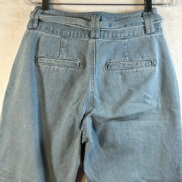 Forever 21 Light Wash Paperbag Waist Denim Jeans Belted Wide Leg‎ Size 28 - Image 7