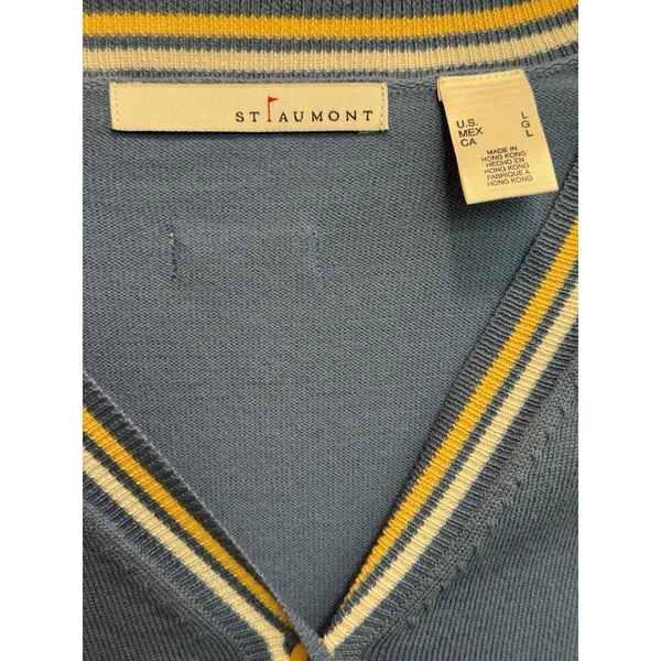 St. Aumont Golf Cardigan Women's Large Light Blue Button Front V-Neck‎ Striped - Image 4