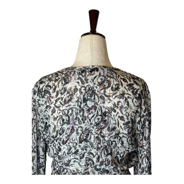 IRO Dress Women Small‎ Ivory Black Chiffon Floral Print Long Sleeve Mini - Image 4
