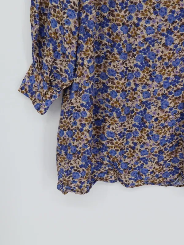 Sézane Bohemia Dress Women’s FR 44 US 12 Blue Floral Silk Blend Mini Cottagecore - Image 12