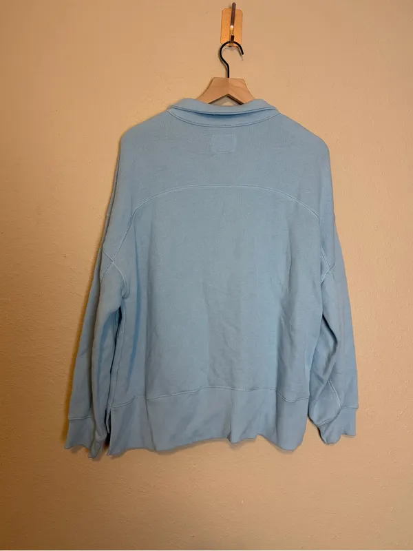 American Eagle Women’s Big Hug Henley Sweatshirt Light Blue Size Small - Image 5