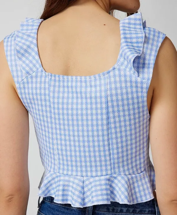 Urban Outfitters Ilene Blue and White Gingham Tie-Front Top - Image 2