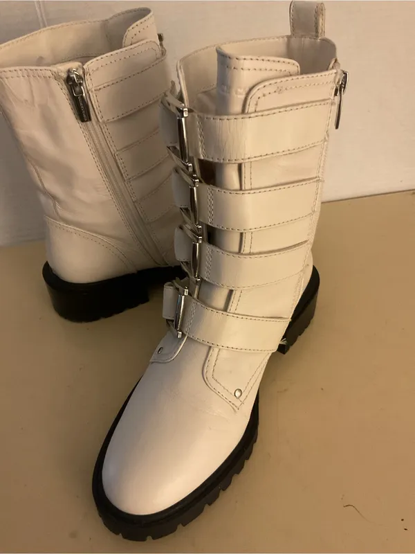 Vince Camuto women White Leather Buckle Strap Combat Boots US 7 - Image 7