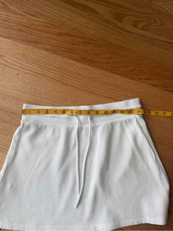 Sunday Best Aritzia White Waffle Knit Drawstring Mini Skirt S - Image 6