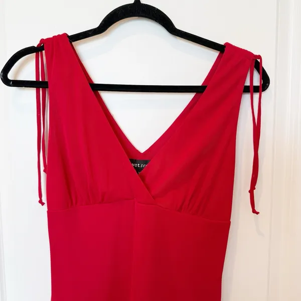 Vintage Wet Seal Y2K Babydoll Midi Dress‎ Medium Red Asymmetric Hem Fairy Vamp - Image 2