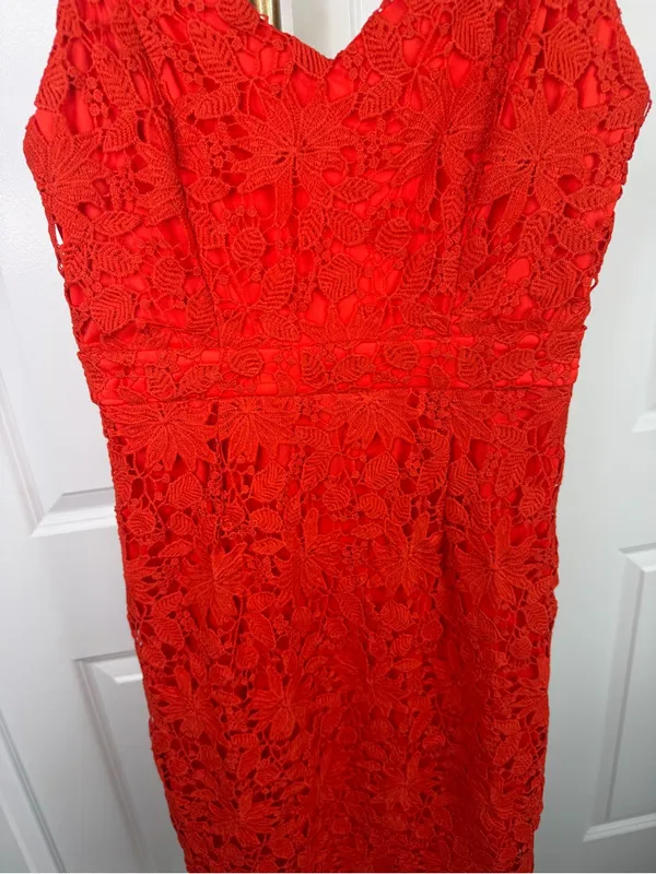 Soprano Size M Red Floral Lace Midi Dress Spaghetti Strap NWOT - Image 4