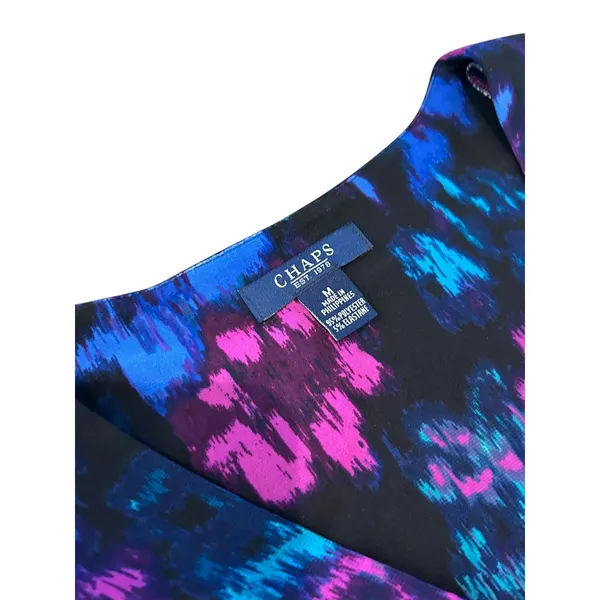 Chaps Womens Abstract Floral V-Neck Twist Front Midi Dress Blue Purple Size M - Image 3