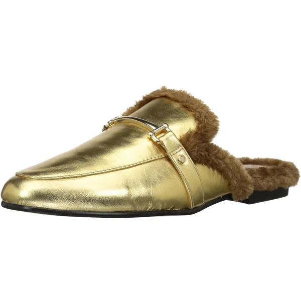 Danica Gold Fuzzy Slip On Mules - Image 3