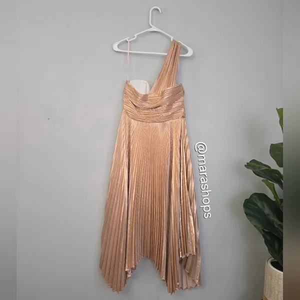 A.L.C. Pink Rose Gold Aurora Pleated One Shoulder Midi Dress - Image 7