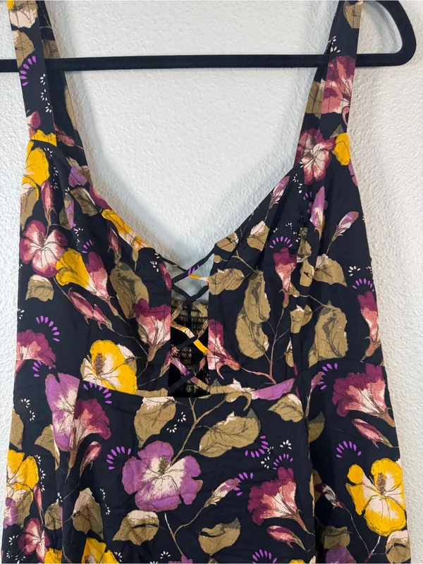 Free People Black Floral Mini Slip Dress Womens M Lattice Lovers Boho Casual - Image 11