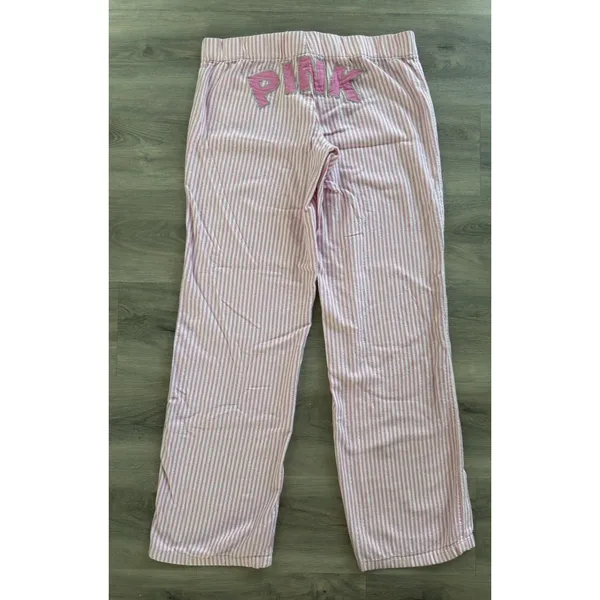 VTG Y2K Victorias Secret Pink Pajama Pants Dog Logo Striped Backside Logo XS - Image 7